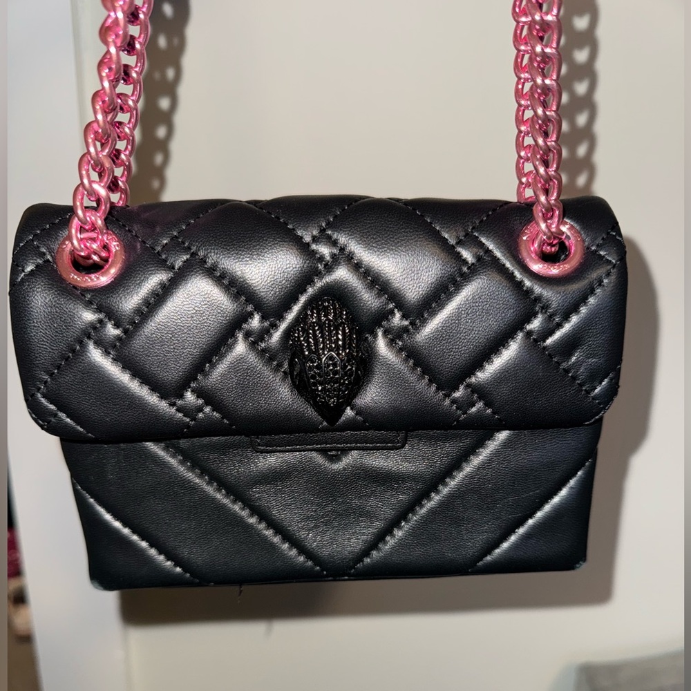 Kurt Geiger Black Quilted Bag with Pink Chain